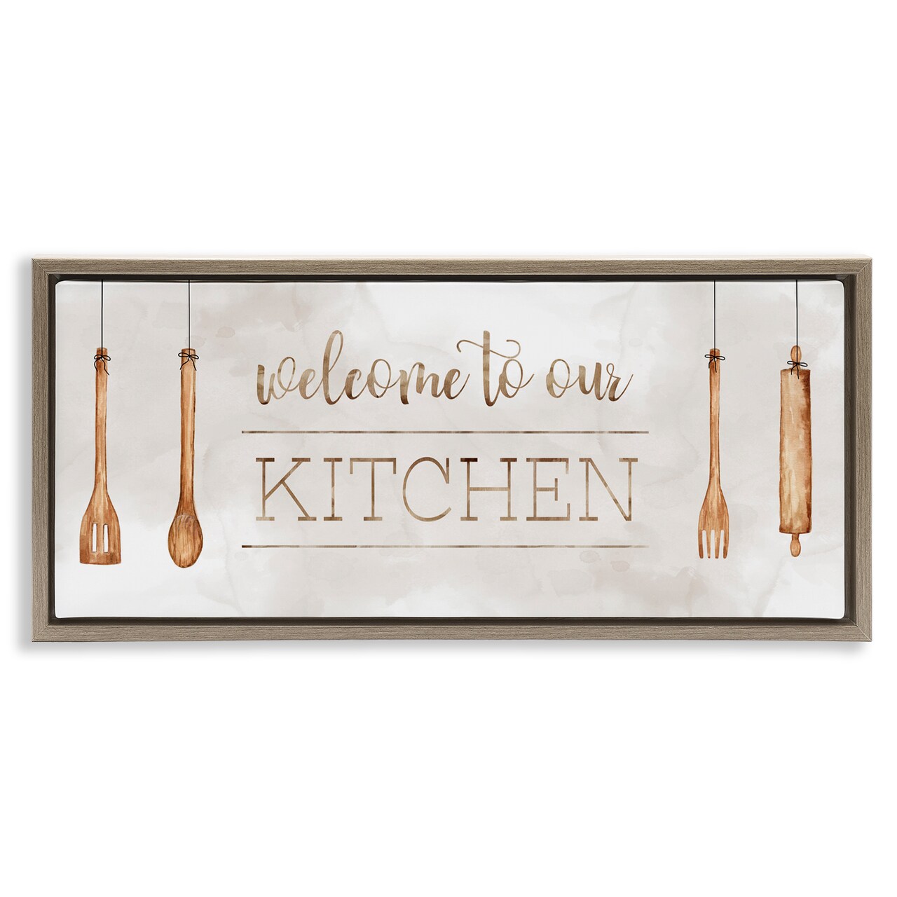 Stupell Industries Kitchen Welcome with Utensils Floating Frame By Sally Swatland